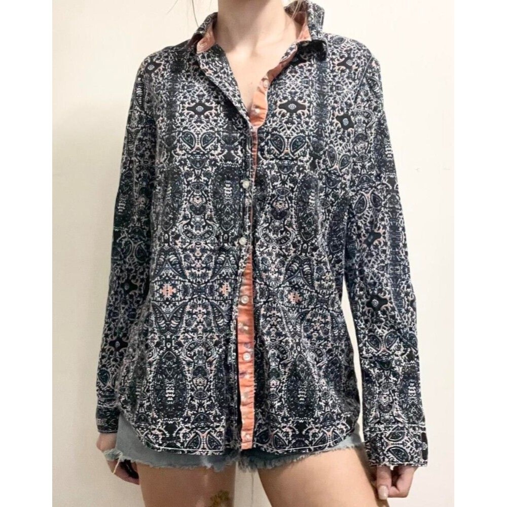 Joe Fresh Women's Size XS Long Sleeve Button Up Bohemian Paisley Shirt Colorful